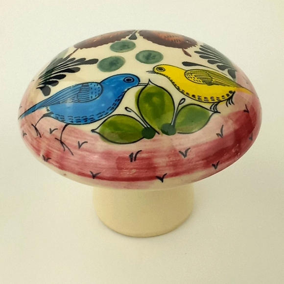 Vintage Tonala mexican folk art handpainted pottery mushroom